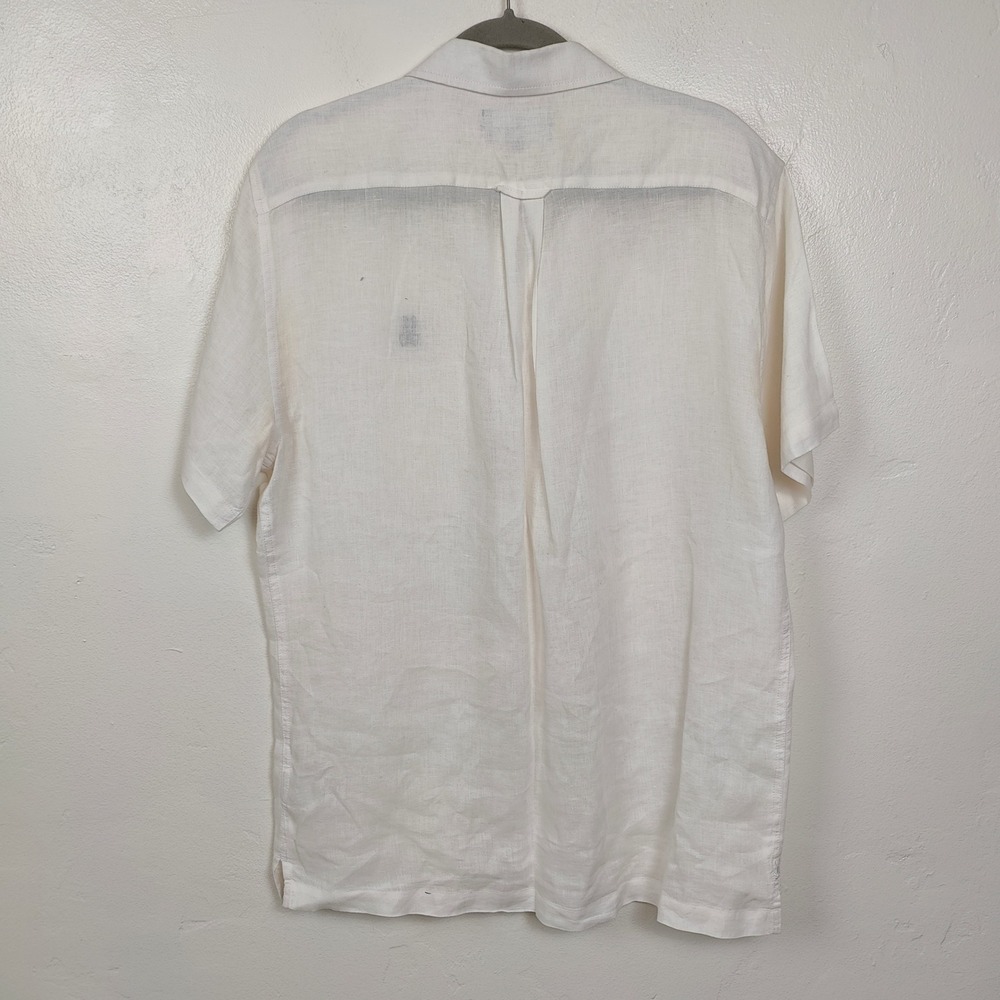 Psycho Bunny Shirt Mens Large White Linen Camp Collar Short Sleeve Resort - Picture 7 of 10